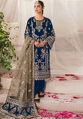 Rama Green Embroidered Velvet Pakistanii Salwar Kameez