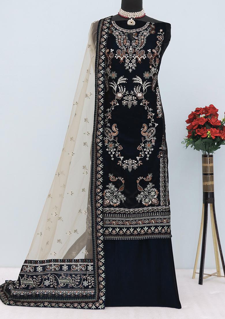 Rama Green Embroidered Velvet Pakistanii Salwar Kameez