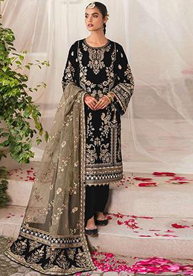 Black Embroidered Velvet Pakistanii Salwar Kameez