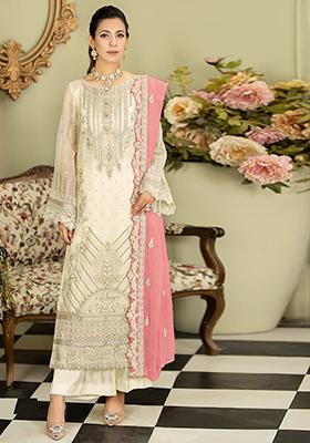 Cream Embroidered Georgette Pakistanii Salwar Kameez