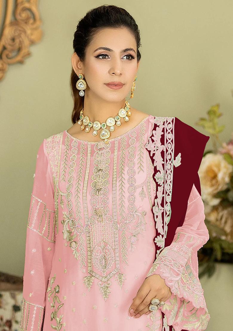 Pink Embroidered Georgette Pakistanii Salwar Kameez