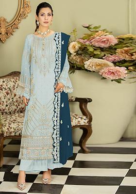 Sky Blue Embroidered Georgette Pakistanii Salwar Kameez