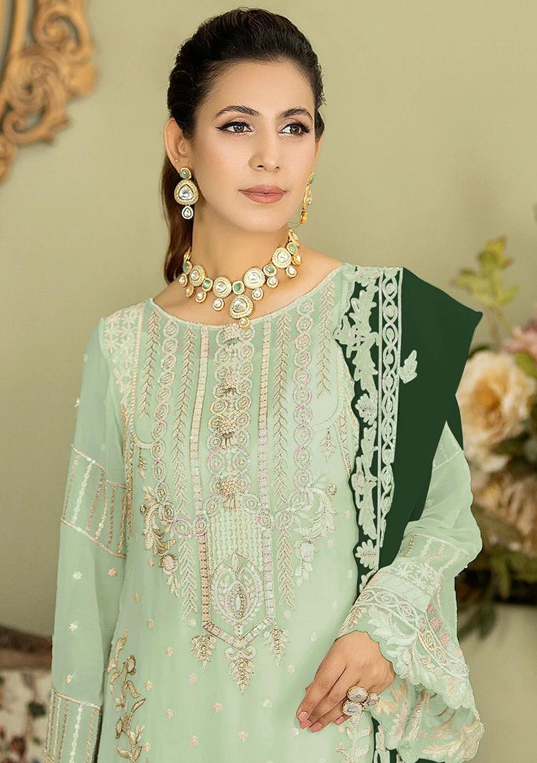 Green Embroidered Georgette Pakistanii Salwar Kameez