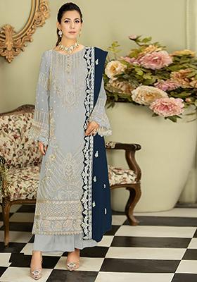 Grey Embroidered Georgette Pakistanii Salwar Kameez