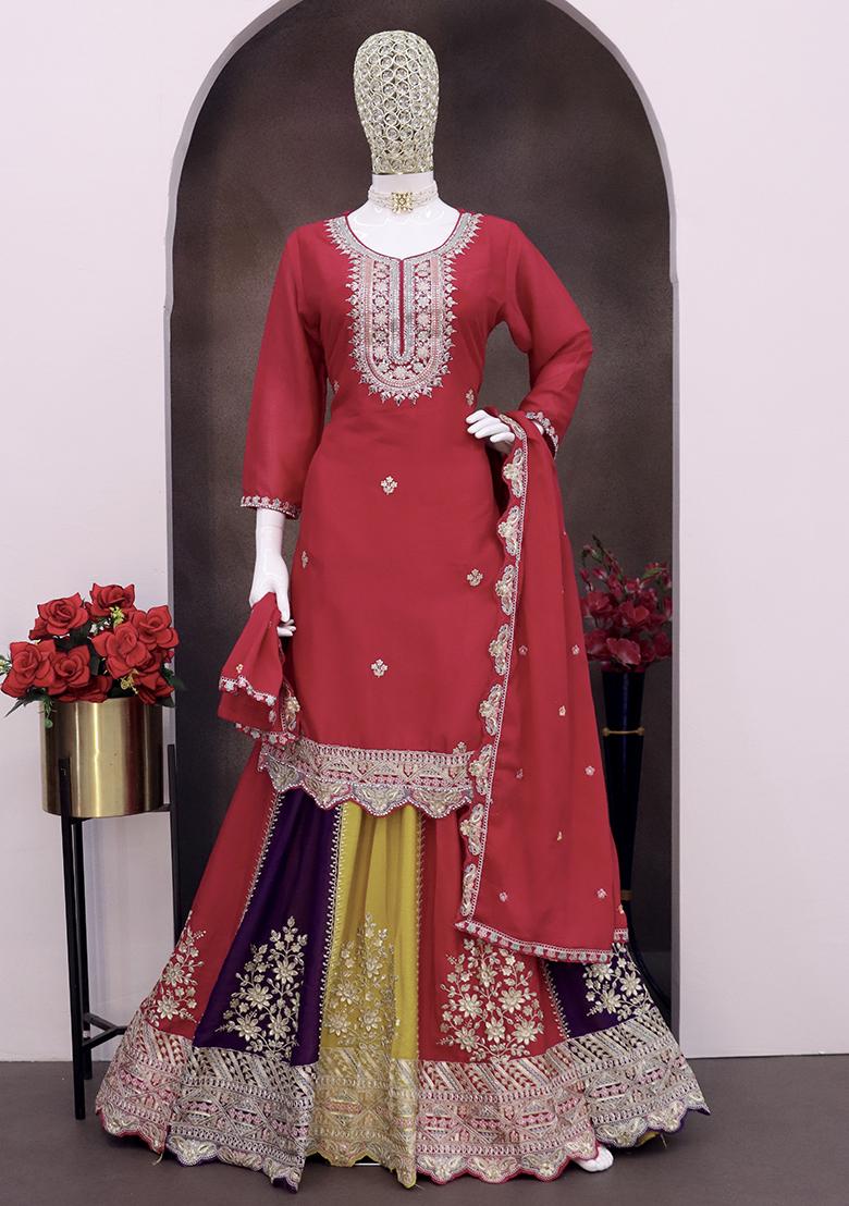 Pink Embroidered Georgette Sharara Set