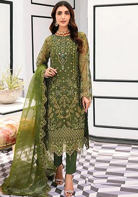 Green Embroidered Georgette Pakistanii Salwar Kameez