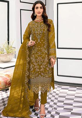 Mehendi Green Embroidered Georgette Pakistanii Salwar Kameez