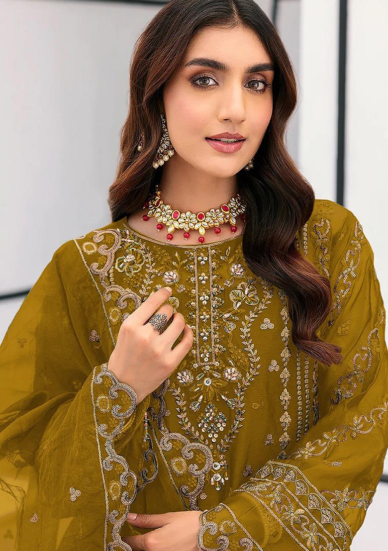 Mehendi Green Embroidered Georgette Pakistanii Salwar Kameez