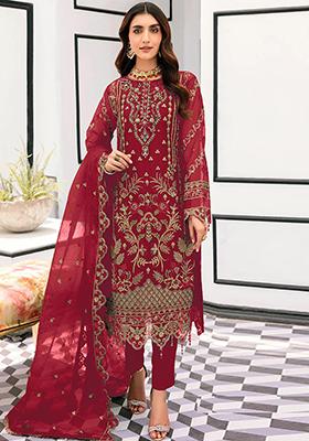 Maroon Embroidered Georgette Pakistanii Salwar Kameez