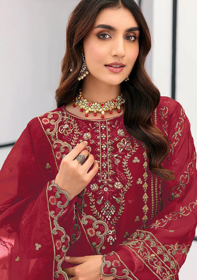 Maroon Embroidered Georgette Pakistanii Salwar Kameez