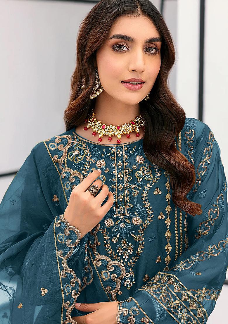 Blue Embroidered Georgette Pakistanii Salwar Kameez