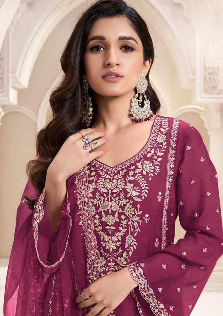 Wine Embroidered Georgette Pakistanii Salwar Kameez