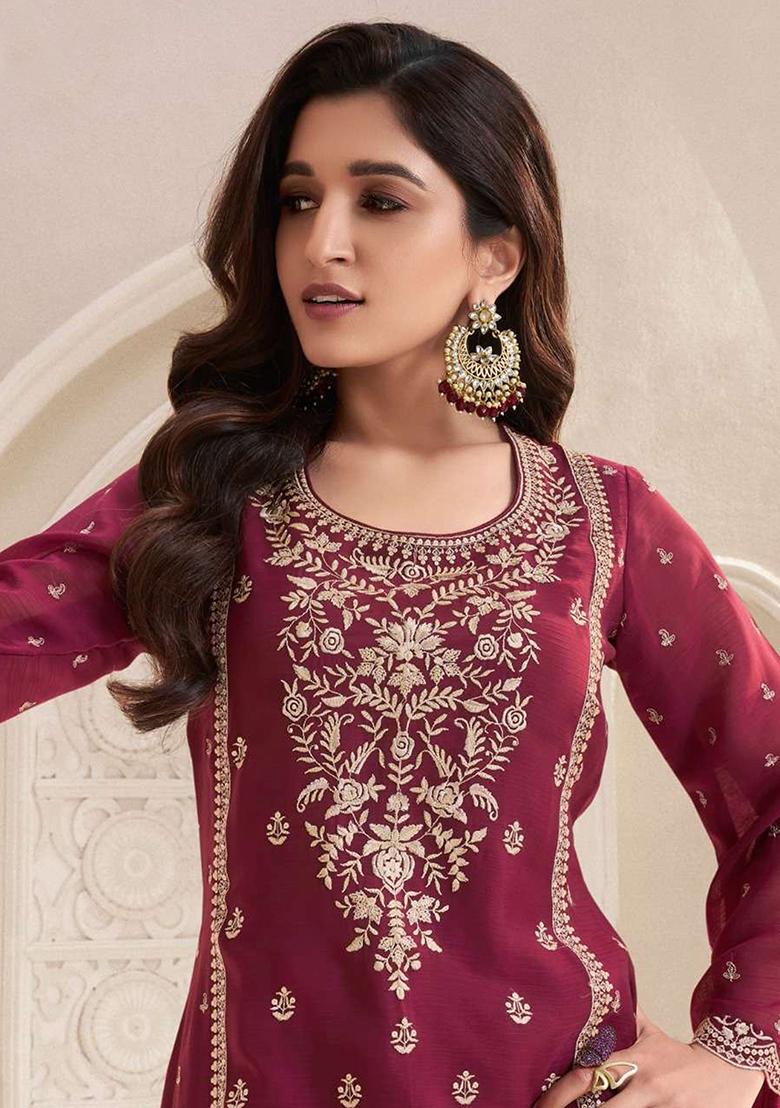 Maroon Embroidered Georgette Pakistanii Salwar Kameez