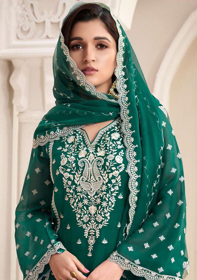 Green Embroidered Georgette Pakistanii Salwar Kameez