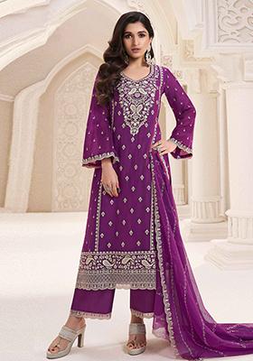 Purple Embroidered Georgette Pakistanii Salwar Kameez