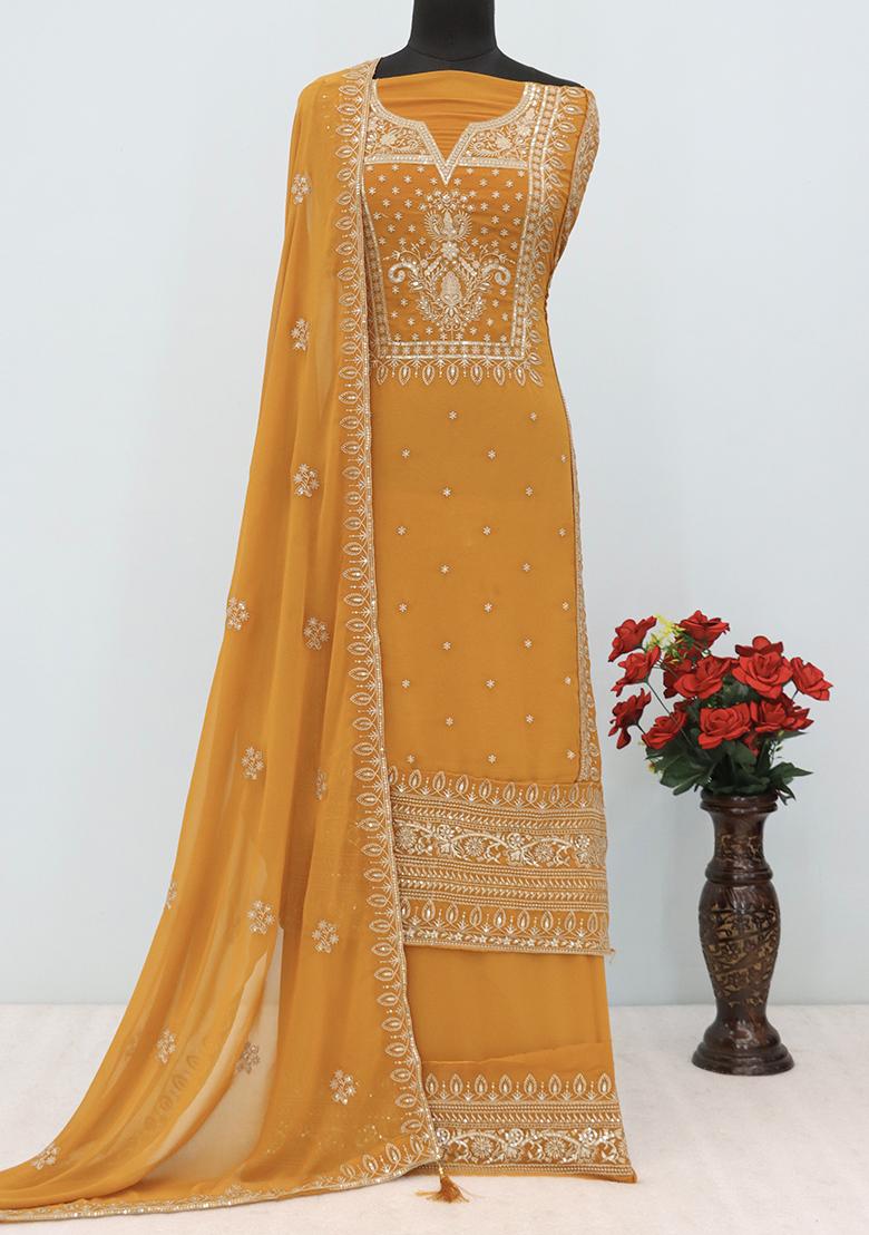 Mustard Yellow Embroidered Georgette Pakistanii Salwar Kameez