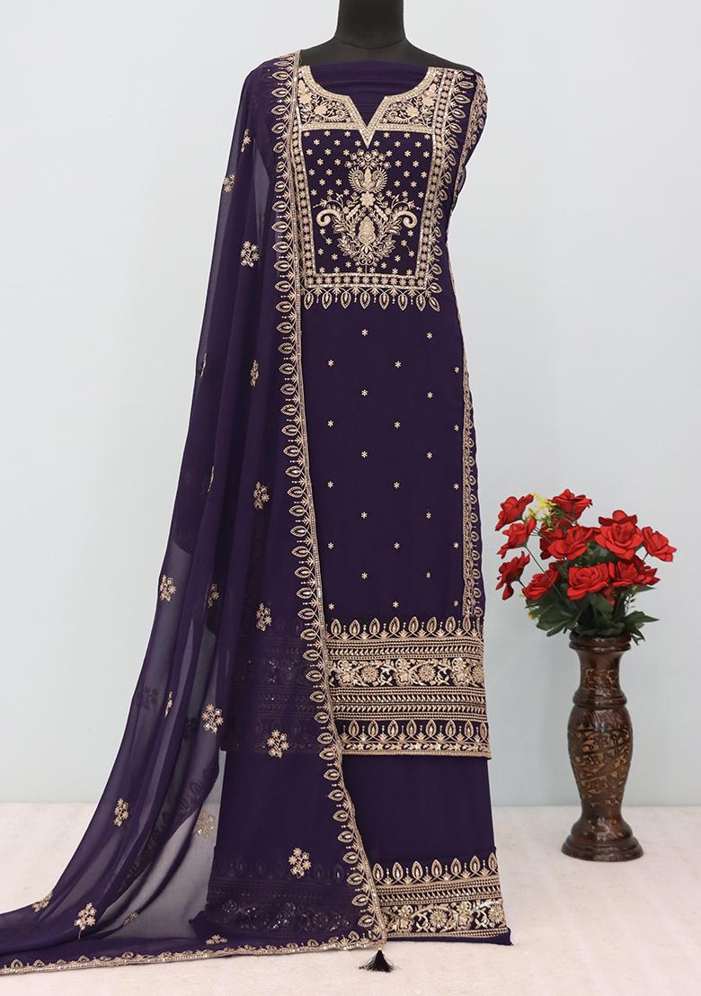 Voilet Embroidered Georgette Pakistanii Salwar Kameez