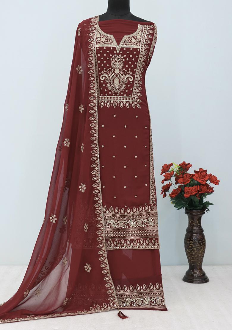 Brown Embroidered Georgette Pakistanii Salwar Kameez