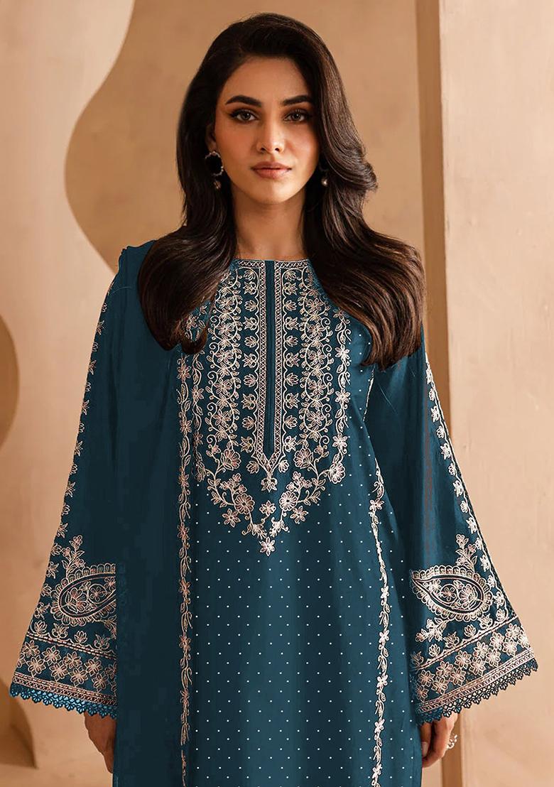 Rama Green Embroidered Georgette Pakistanii Salwar Kameez