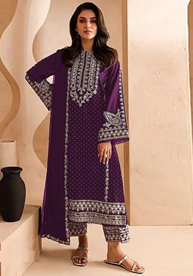 Purple Embroidered Georgette Pakistanii Salwar Kameez