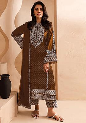 Brown Embroidered Georgette Pakistanii Salwar Kameez