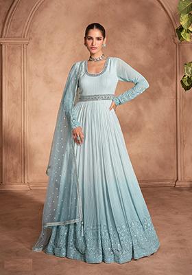 Sky Blue Embroidered Georgette Anarkali Set