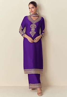 Voilet Embroidered Chinon Pakistanii Salwar Kameez