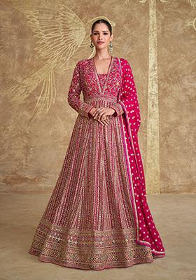Pink Embroidered Georgette Anarkali Set
