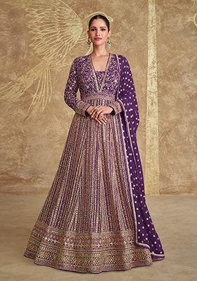 Purple Embroidered Georgette Anarkali Set