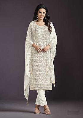 Cream Embroidered Georgette Pakistanii Salwar Kameez