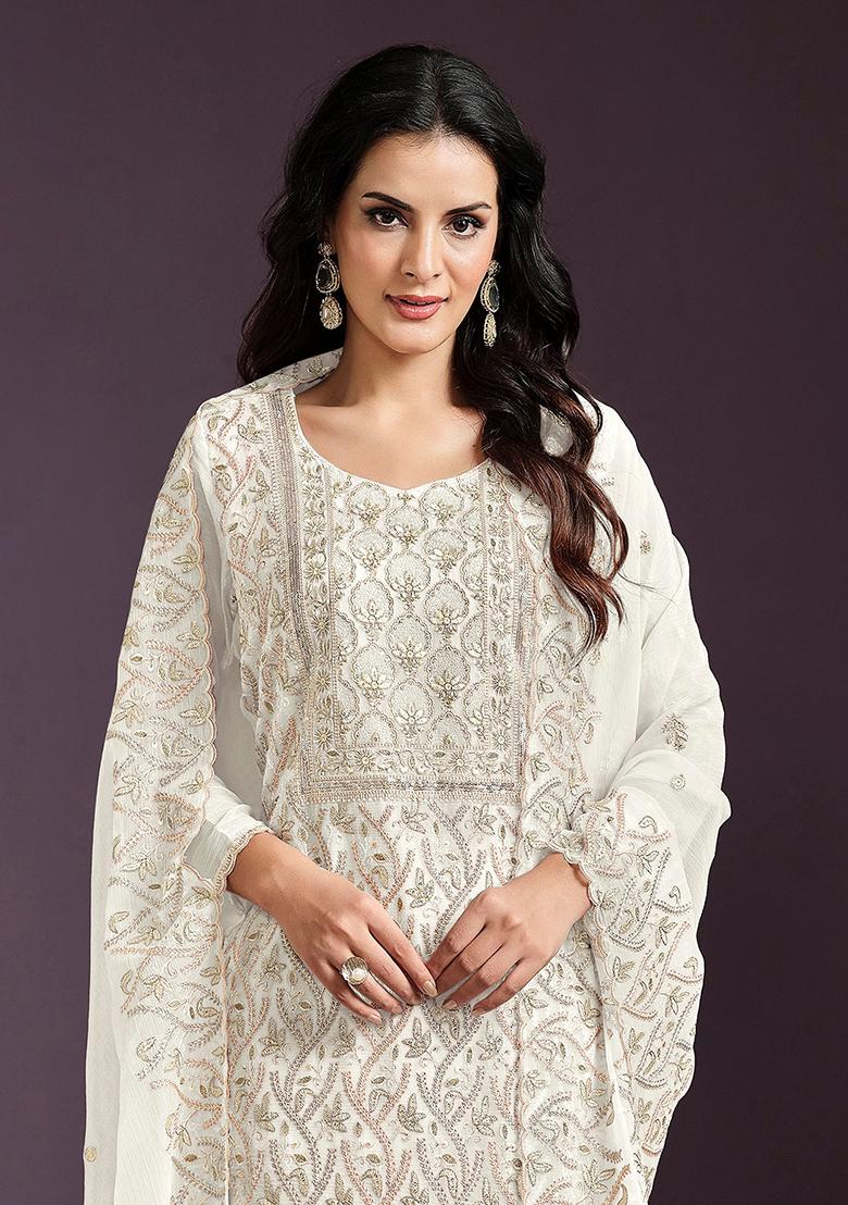 Cream Embroidered Georgette Pakistanii Salwar Kameez