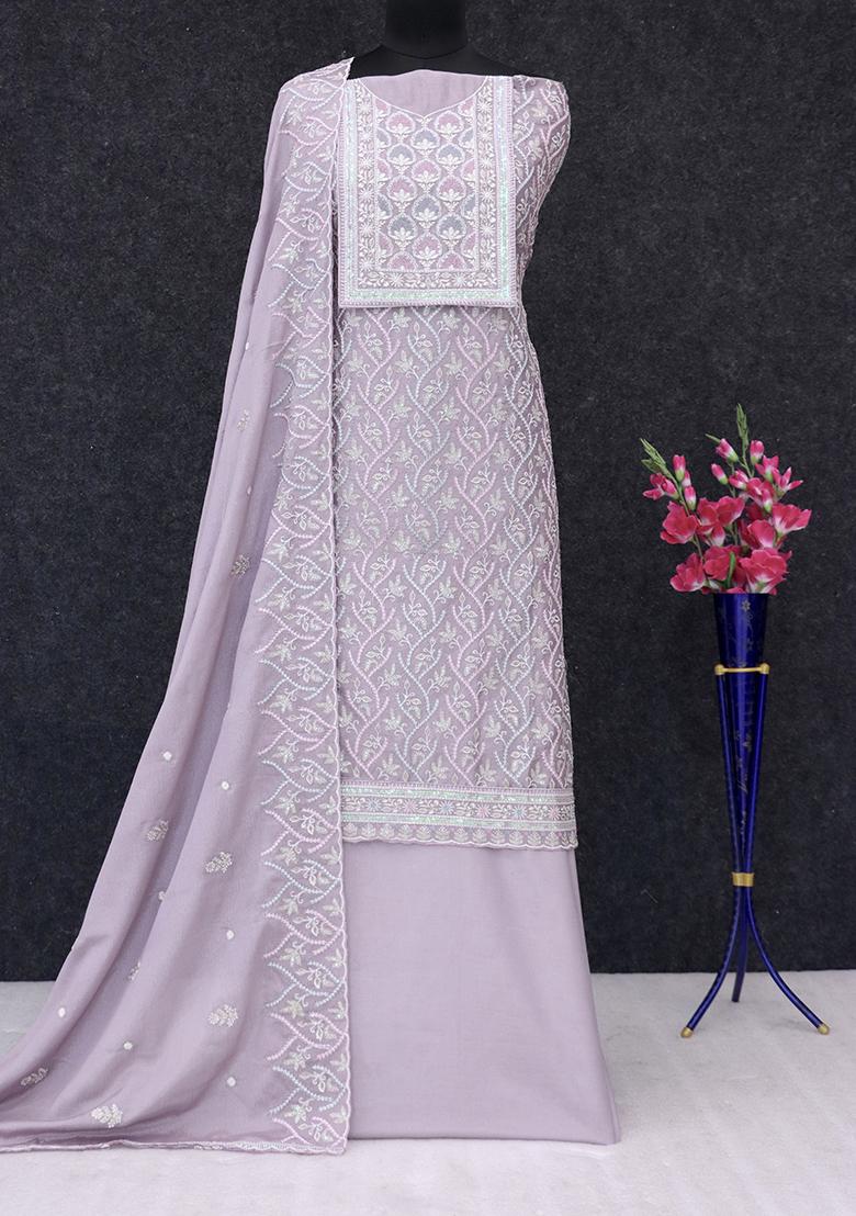 Purple Embroidered Georgette Pakistanii Salwar Kameez