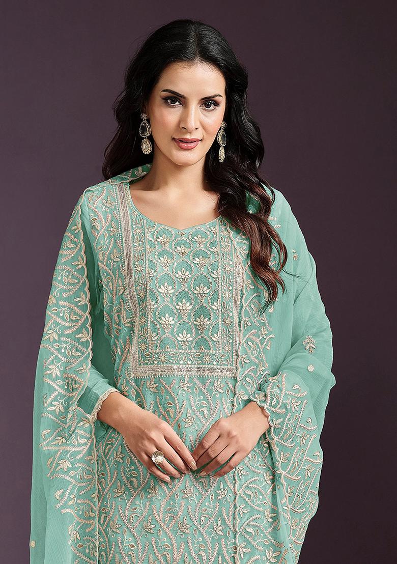 Green Embroidered Georgette Pakistanii Salwar Kameez