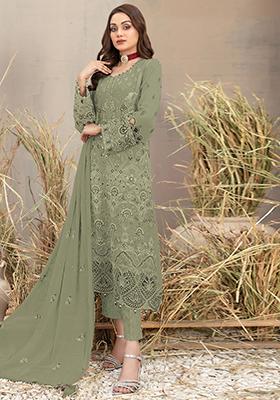 Green Embroidered Georgette Sharara Set With Dupatta