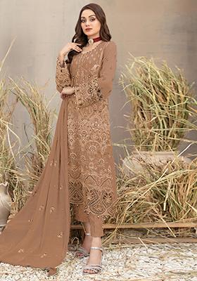 Coffee Brown Embroidered Georgette Sharara Set With Dupatta