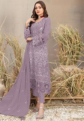 Lavender Embroidered Georgette Sharara Set With Dupatta