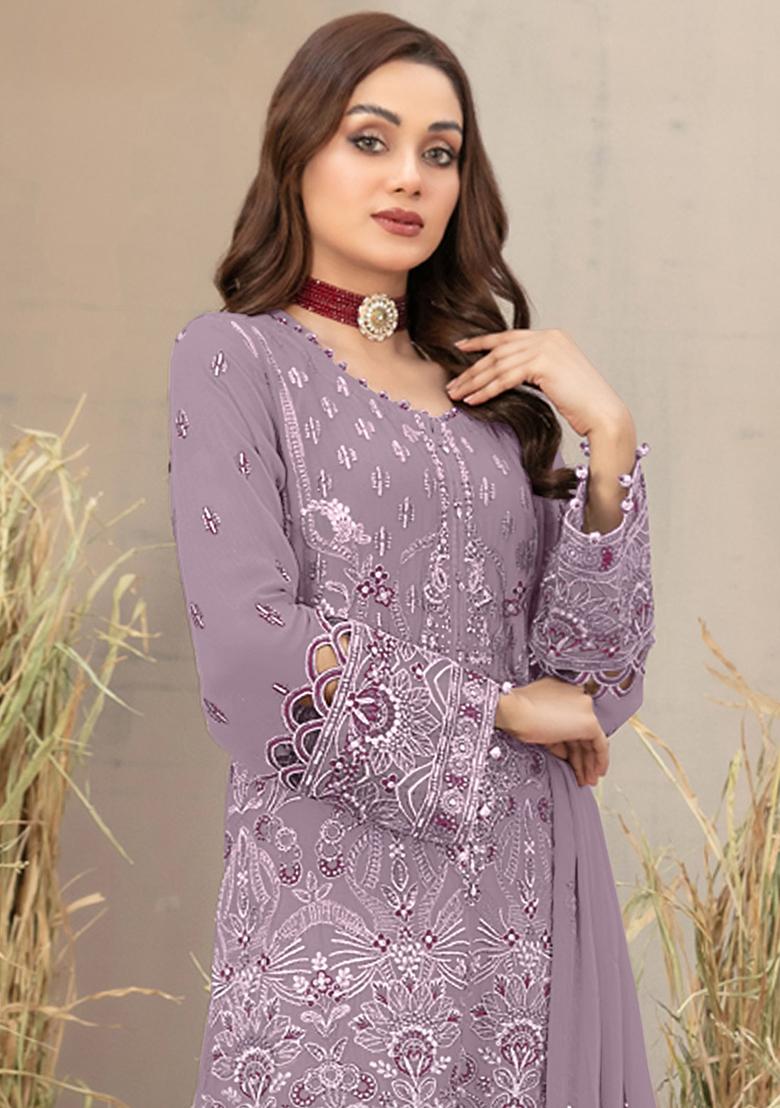 Lavender Embroidered Georgette Sharara Set
