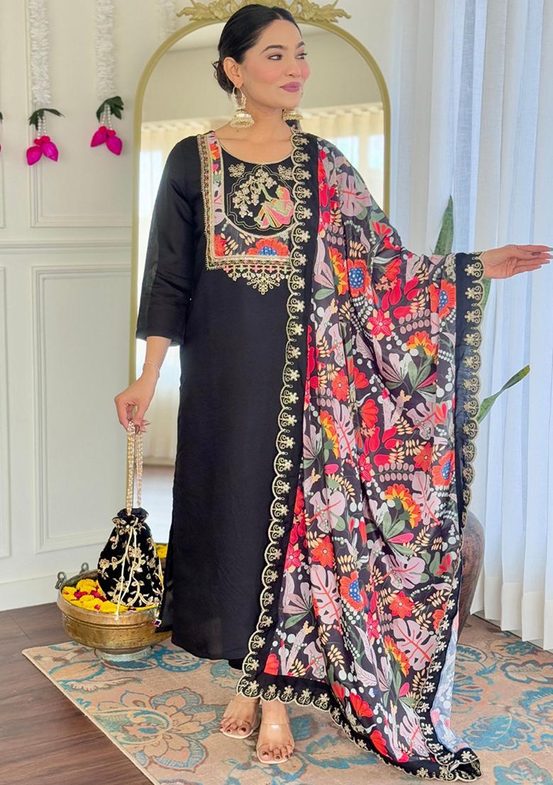 Black Embroidered Silk Salwar Kameez
