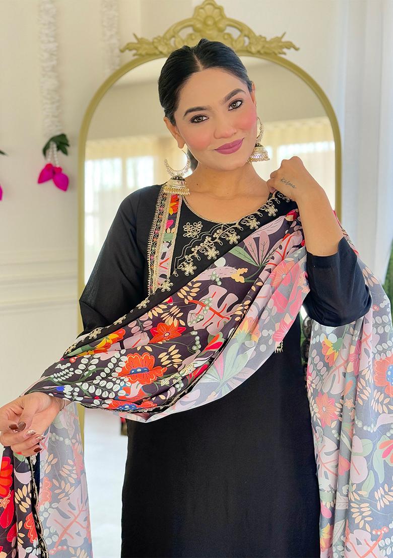 Black Embroidered Silk Salwar Kameez