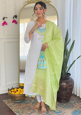 White Embroidered Chanderi Salwar Kameez