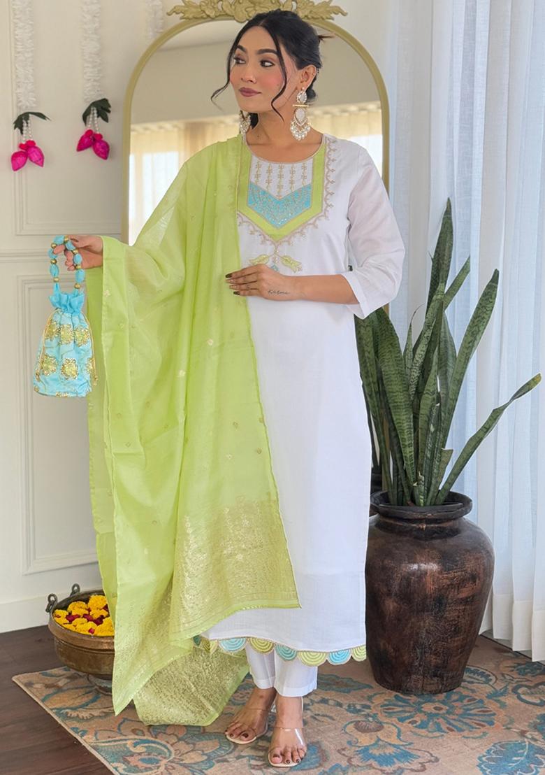 White Embroidered Chanderi Salwar Kameez