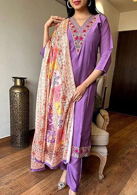 Lavender Embroidered Silk Salwar Kameez