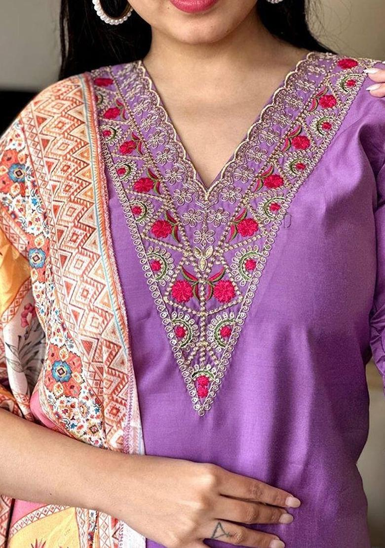 Lavender Embroidered Silk Salwar Kameez