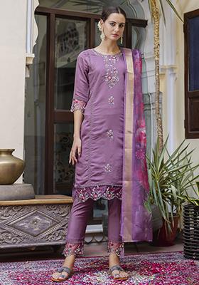 Lavender Embroidered Silk Salwar Kameez