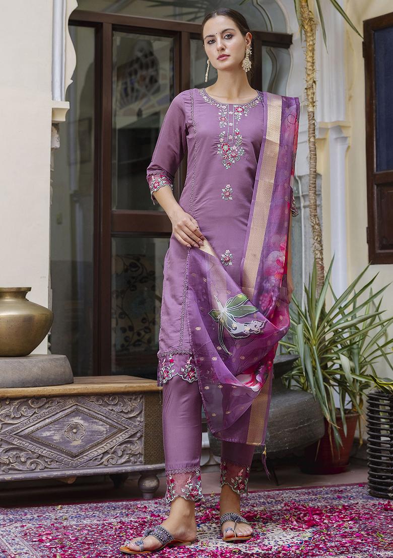 Lavender Embroidered Silk Salwar Kameez