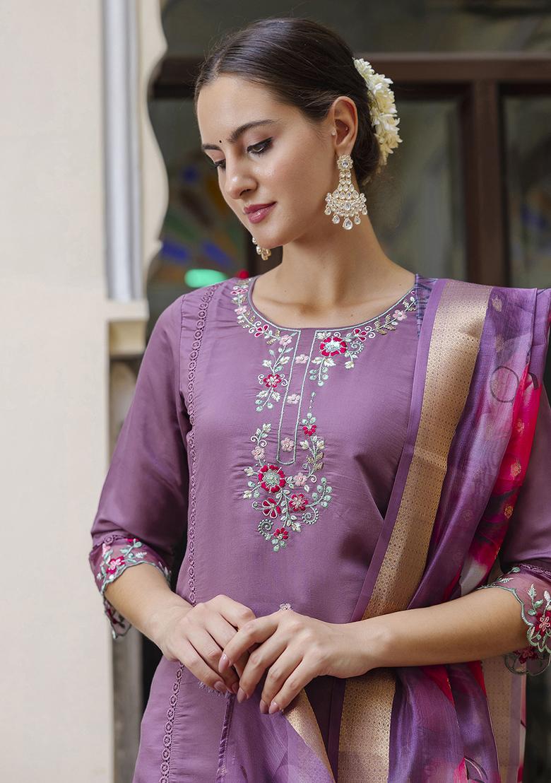 Lavender Embroidered Silk Salwar Kameez