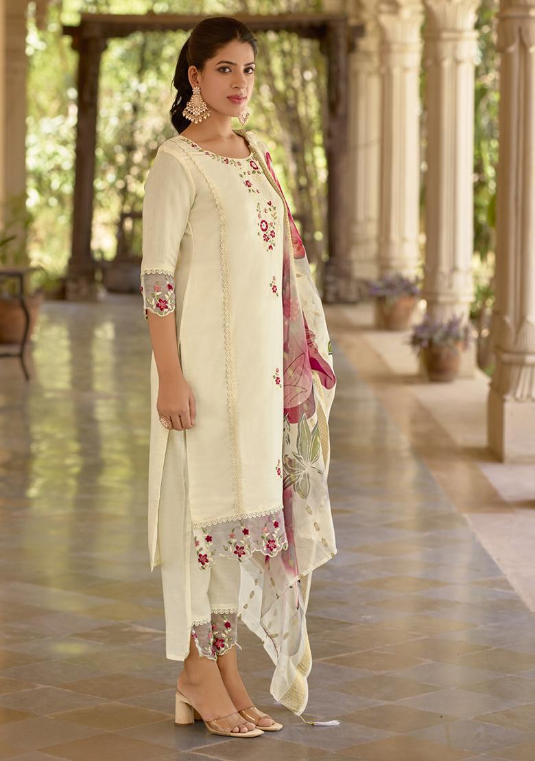 White Embroidered Silk Salwar Kameez
