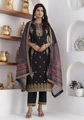 Black Printed Silk Salwar Kameez