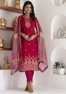 Pink Printed Silk Salwar Kameez