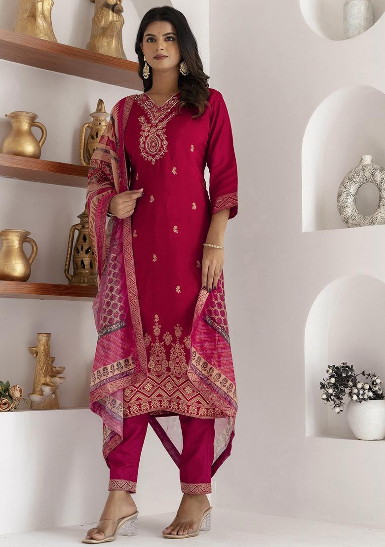 Pink Printed Silk Salwar Kameez